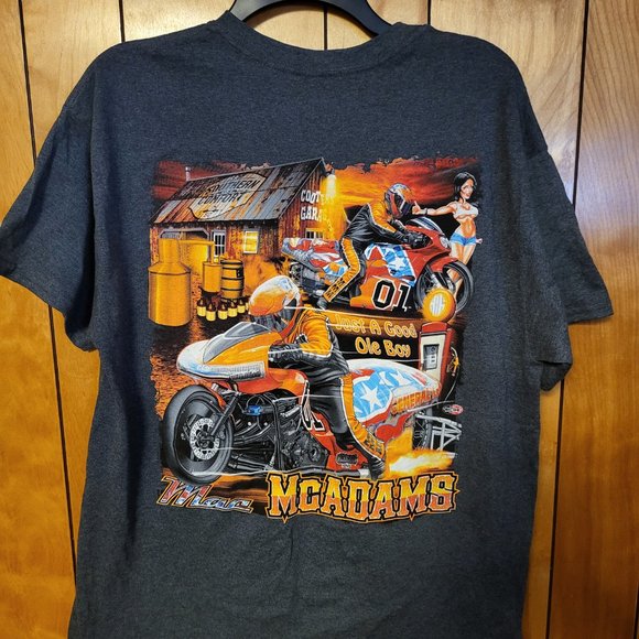 Mac McAdams Shirt LARGE Short Sleeve Graphic t GRAY Motorcycle Racing Cooters A4 - Picture 6 of 6